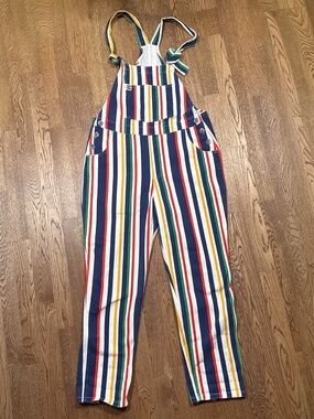 Lucy & Yak Reuben Twill Dungaree Brighton Stripe Rainbow Overalls Womens 8 R